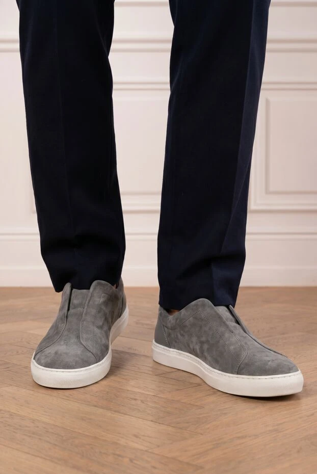 Andrea Ventura grey suede slip-on sneakers with a flexible contrast sole 194149 - photo 2