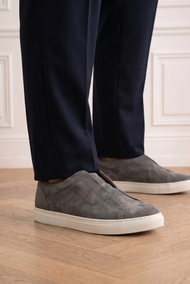 Andrea Ventura grey suede slip-on sneakers with a flexible contrast sole 194149 - photo 2