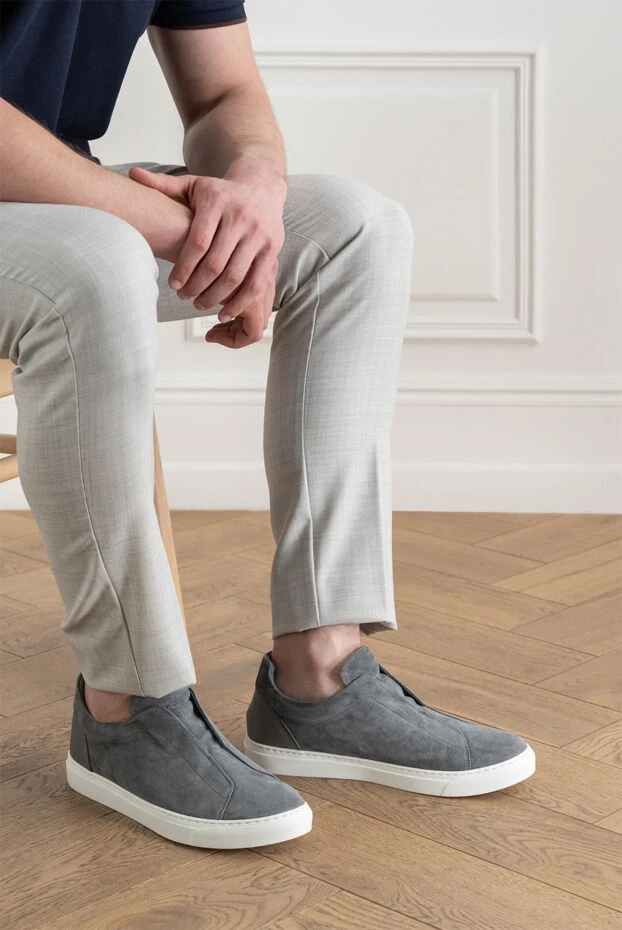 Andrea Ventura grey suede slip-on sneakers with a flexible contrast sole 194149 - photo 1