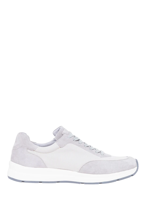 Men's light gray cotton and suede combination sneakers - photo 1
