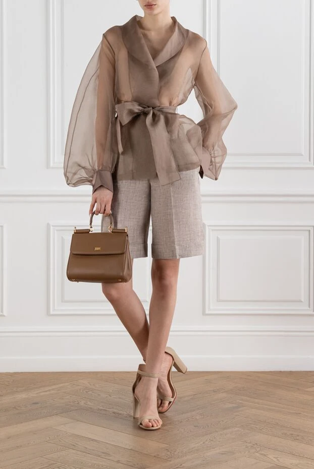 D.Exterior long linen shorts with a straight cut and a high waist, brown 194178 - photo 2
