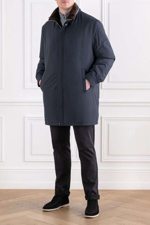Dark blue parka jacket with fur collar - photo 2