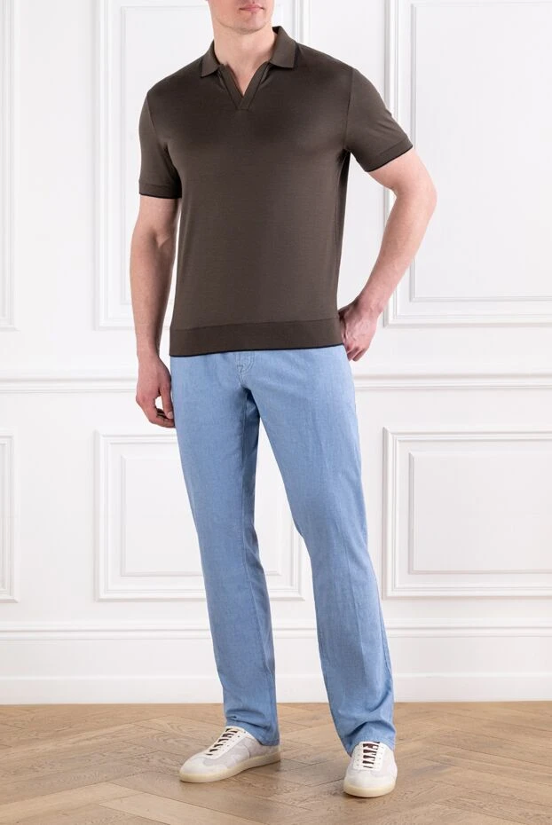 Loro Piana brown knit polo with contrasting piping on the collar 194246 - photo 2