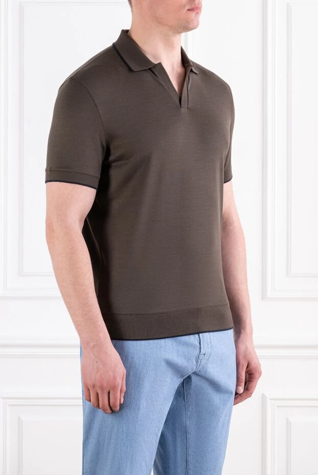 Loro Piana brown knit polo with contrasting piping on the collar 194246 - photo 3