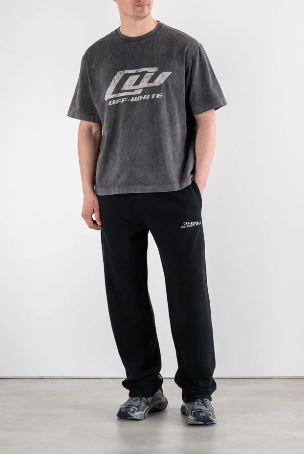 Off-White үлкен, мазасыз логотипі бар сұр винтажды футболка 194253 - фото 2
