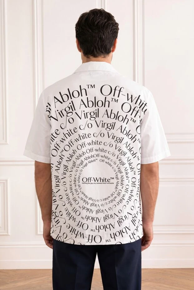 Off-White спиральды графикалық басылымы бар ерлерге арналған ақ мақта жейде 194256 - фото 2