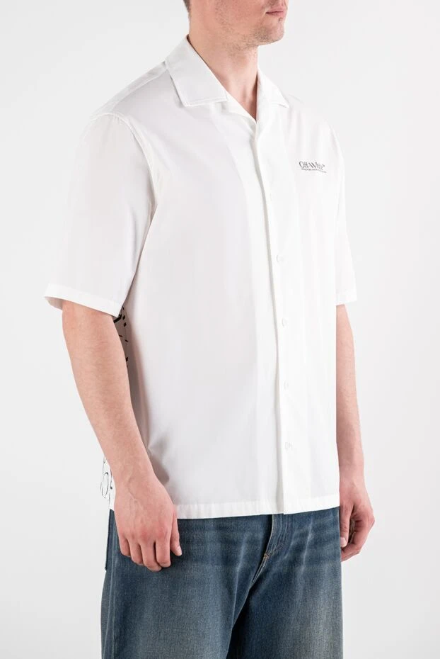Off-White men's white cotton shirt with spiral graphic print 194256 - photo 3