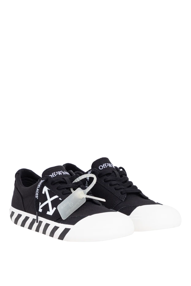 Off-White қара түсті ерлерге арналған, өзіндік диагональды жолақтары бар вулканизацияланған астыңғы сызығы бар кроссовкалар 194266 - фото 3