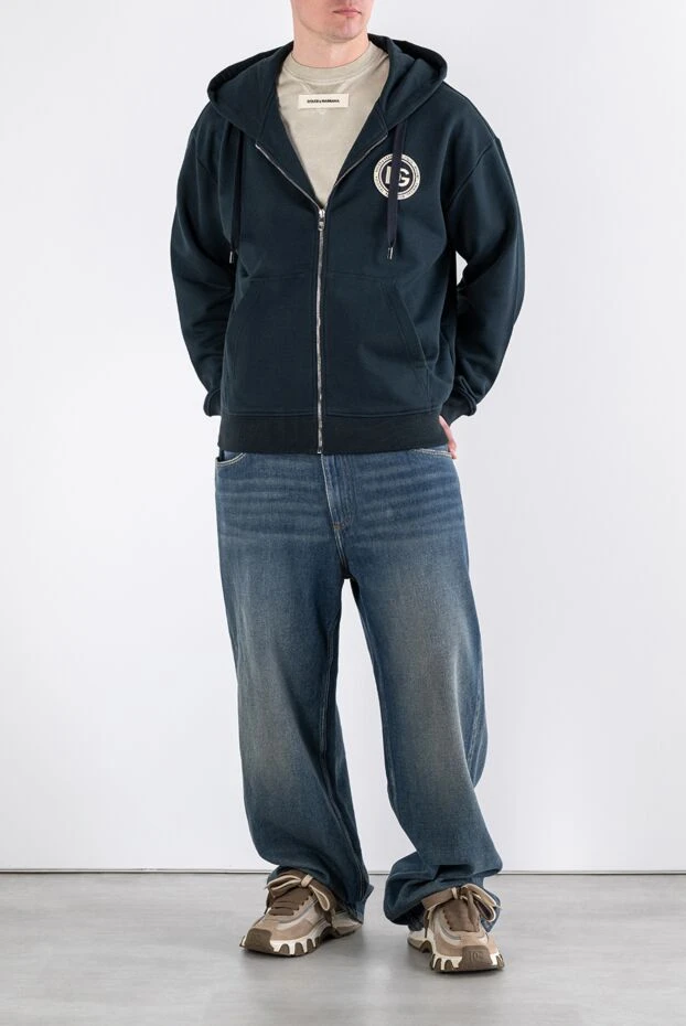 Dark blue zip-up sweatshirt with a round patch - photo 2