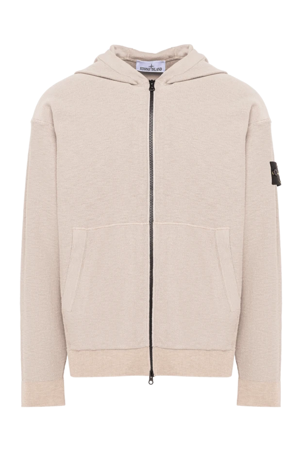 Men's knitted zip-up hooded sweatshirt in beige - photo 1
