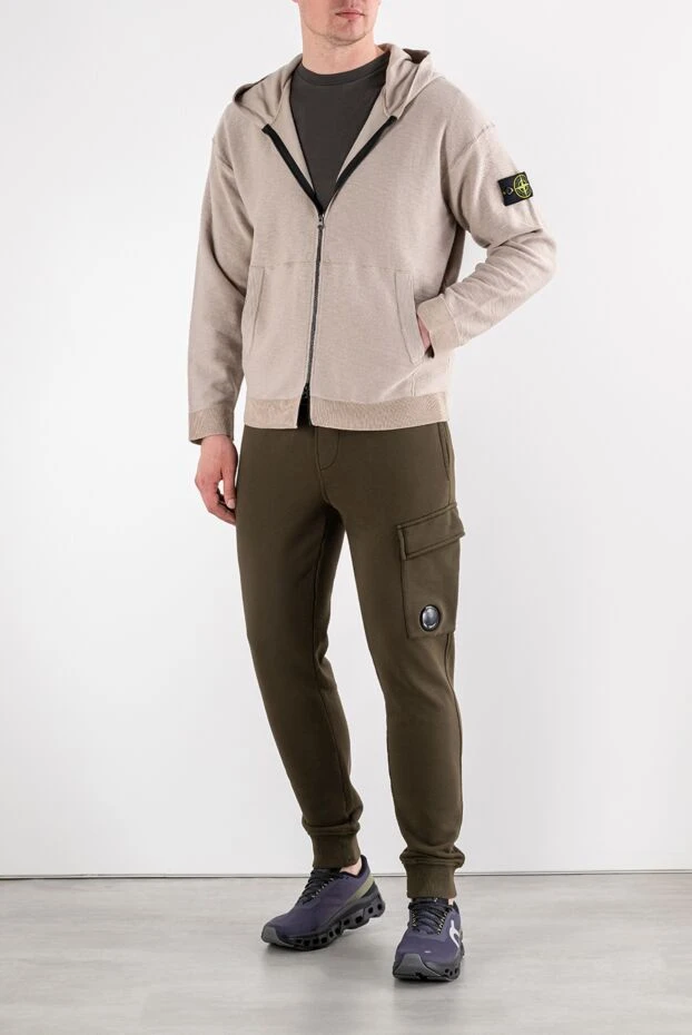 Men's knitted zip-up hooded sweatshirt in beige - photo 2