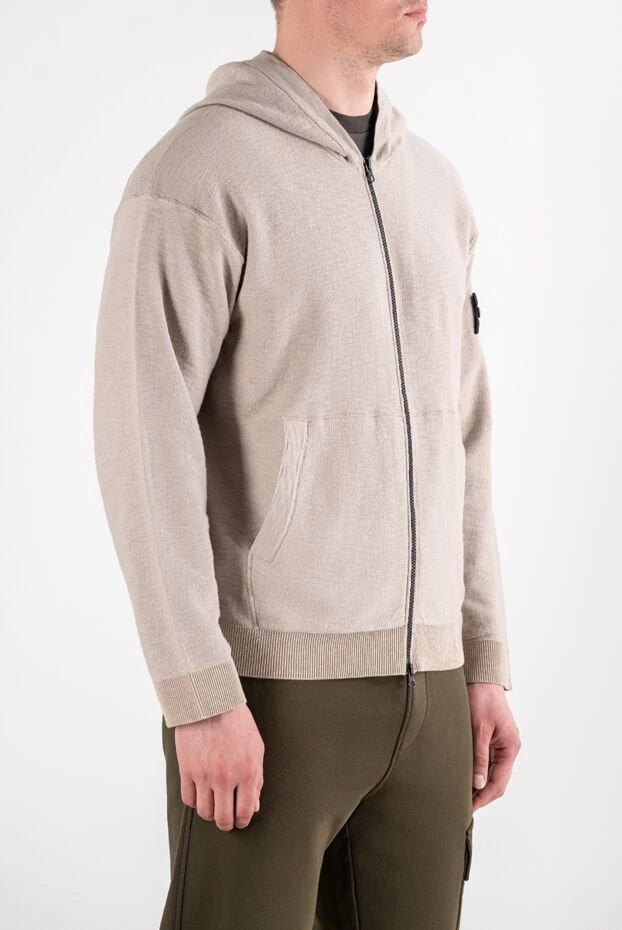 Stone Island мужская трикотажная кофта на молнии с капюшоном в бежевом оттенке 194277 - фото 3