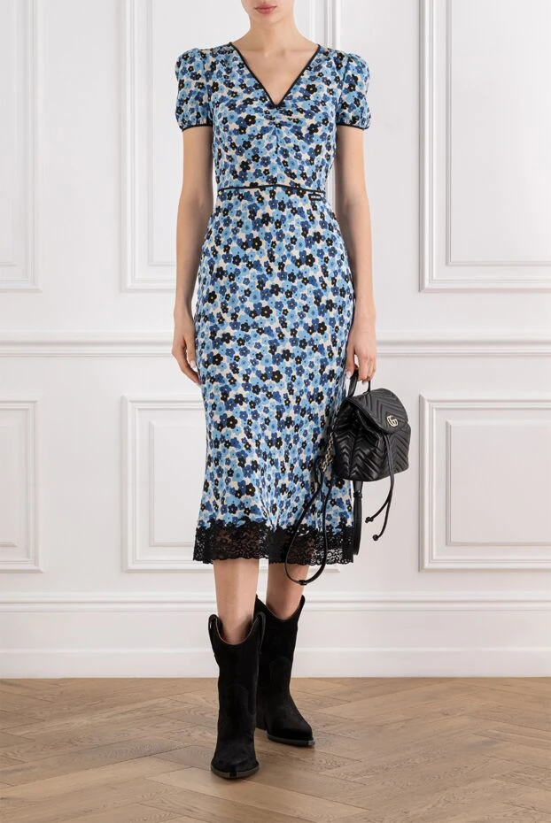 Miu Miu ашық гүлді өрнегі мен шілтерлі әшекейлері бар жеңіл жібек көйлек 194284 - фото 2