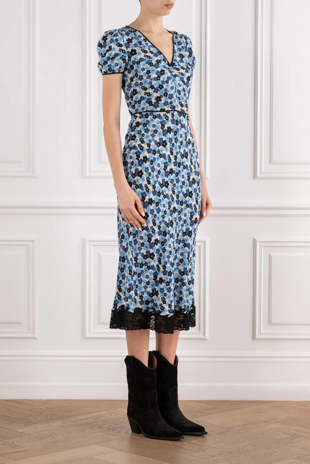 Miu Miu ашық гүлді өрнегі мен шілтерлі әшекейлері бар жеңіл жібек көйлек 194284 - фото 3