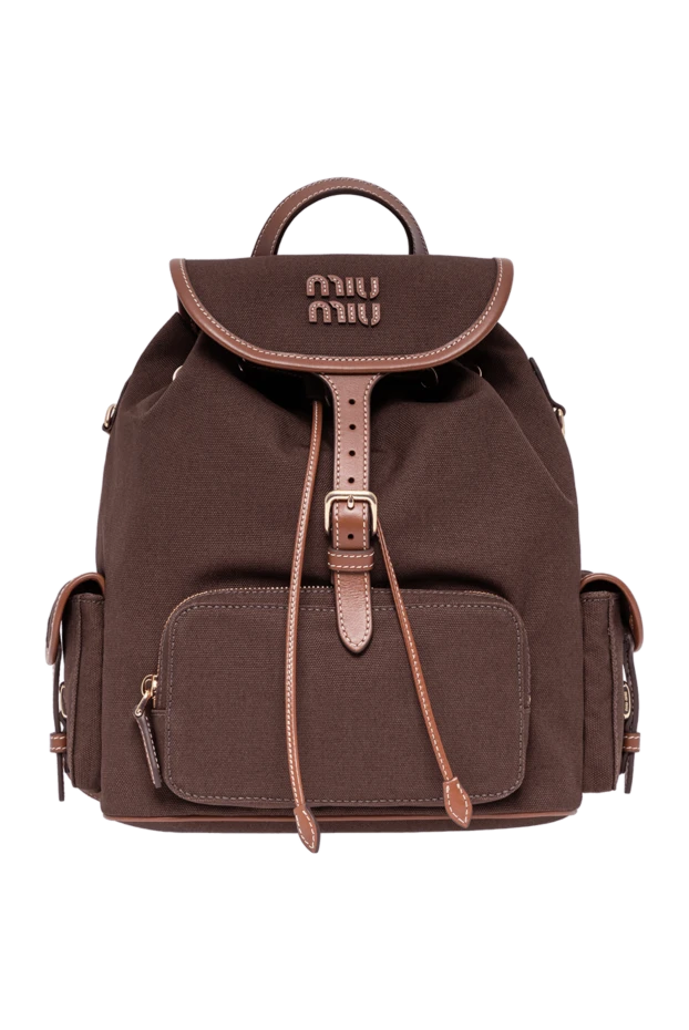 Miu Miu бірнеше қалтасы бар қоңыр кенеп және былғары рюкзак 194286 - фото 1
