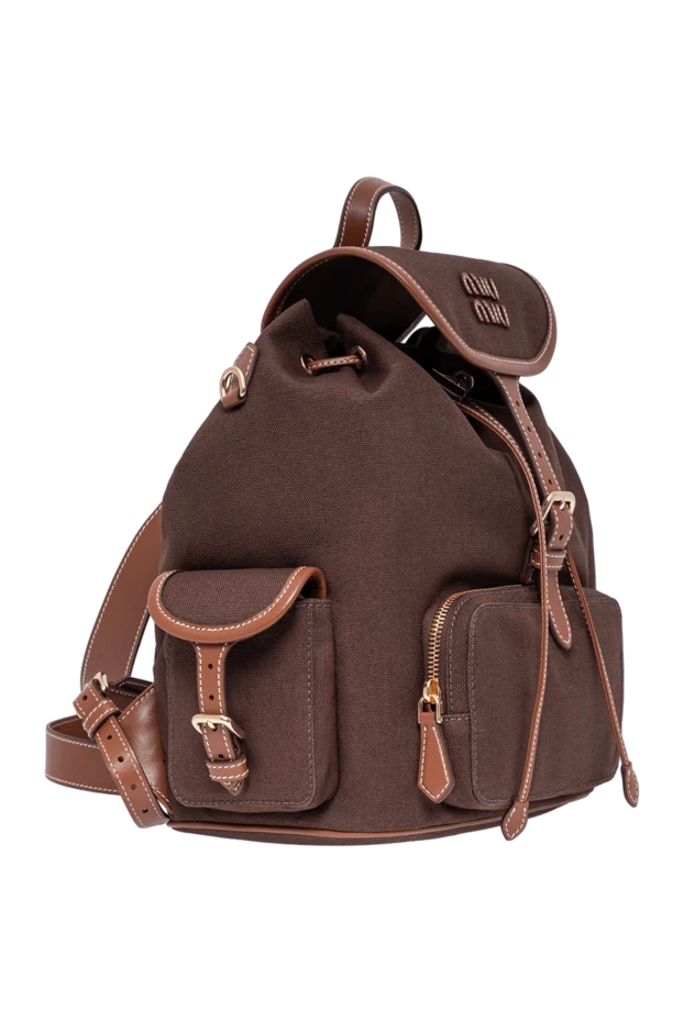 Miu Miu бірнеше қалтасы бар қоңыр кенеп және былғары рюкзак 194286 - фото 3