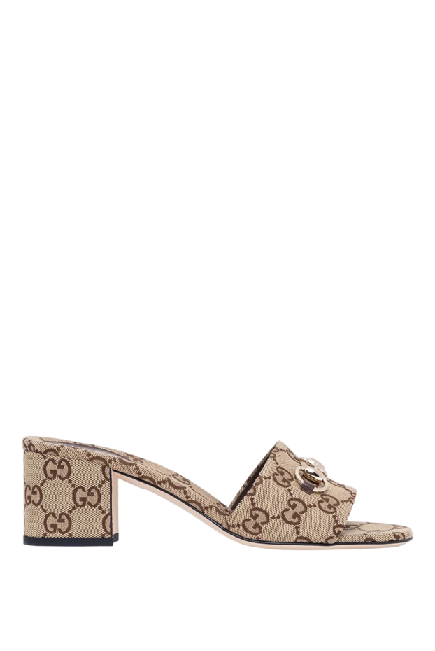 Gucci женские сандалии-шлепанцы с пряжкой horsebit в бежевом цвете 194289 - фото 1