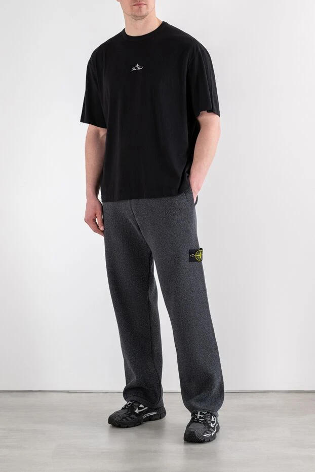 Gray textured knit straight-leg trousers - photo 2