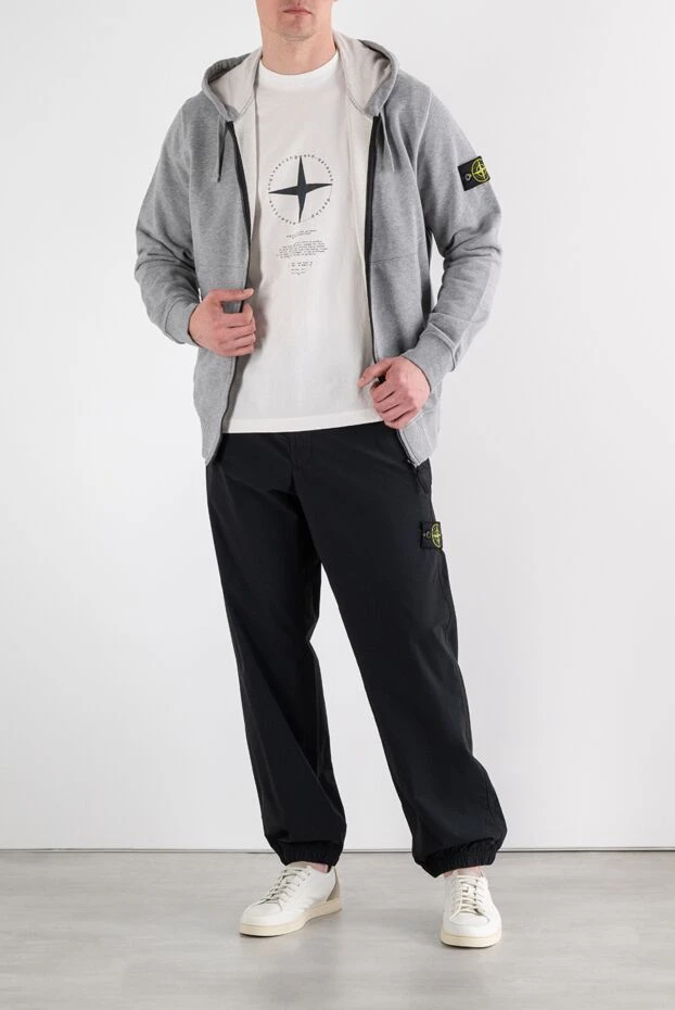 Stone Island свободная спортивная кофта на молнии с капюшоном и приспущенными плечами серого цвета 194308 - фото 3