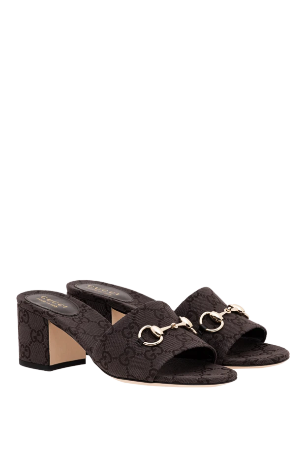 Gucci женские коричневые сандалии-шлепанцы с пряжкой horsebit 194309 - фото 3