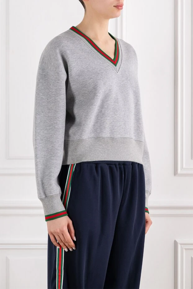 Gucci әйелдерге арналған ашық сұр түсті мақтадан жасалған джерси жемпірі 194313 - фото 3