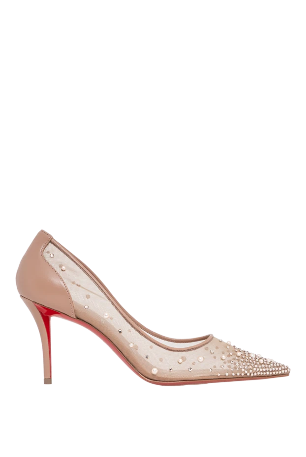 Christian Louboutin туфли-лодочки miss z бежевые из сетки и кожа наппа украшенные стразами и жемчугом 194330 - фото 1