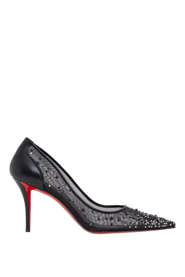 Christian Louboutin туфли-лодочки miss z черные из сетки и кожа наппа украшенные стразами и жемчугом 194370 - фото 1