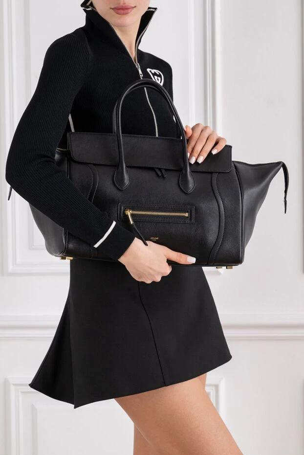 Celine жұмсақ жылтыр қара қой терісінен жасалған сөмке 194382 - фото 2