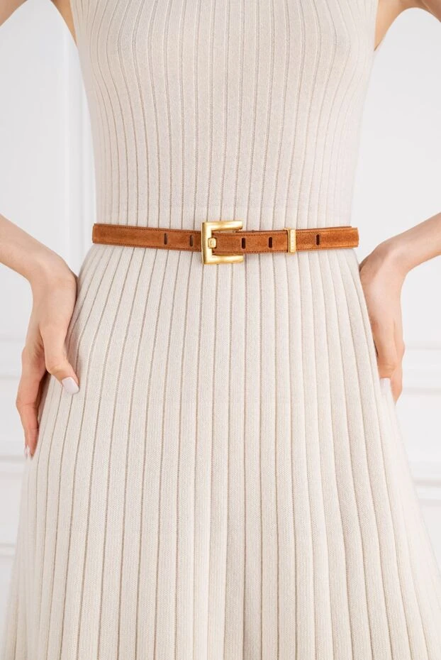 Balmain алтын ілгегі бар anthem қоңыр замша белбеуі 194400 - фото 3