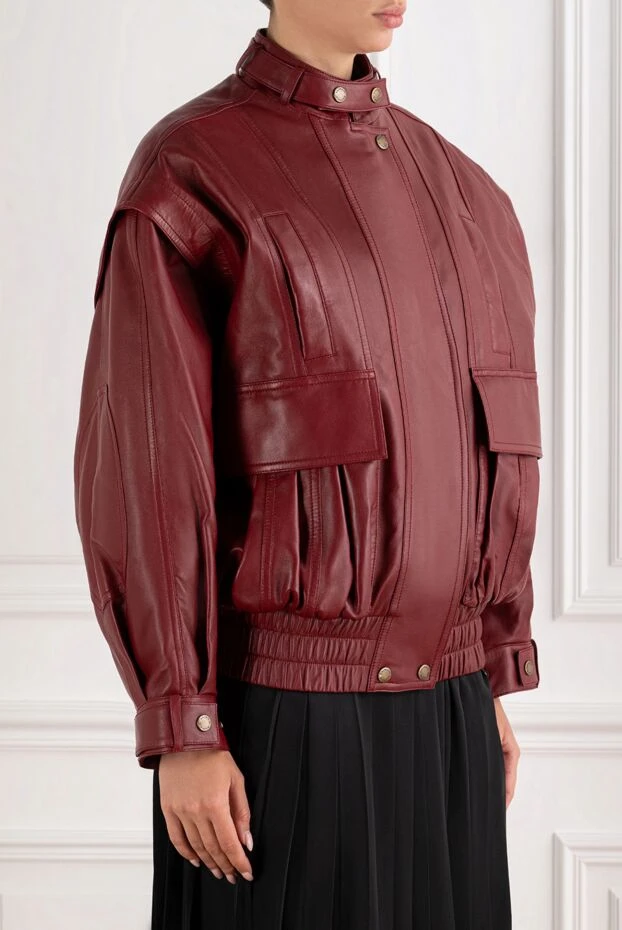 Balmain burgundy oversized leather bomber jacket with accent shoulders 194412 - photo 3