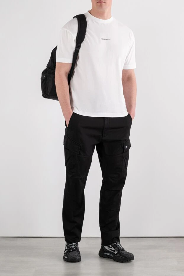 Men's tapered cargo pants in black cotton twill - photo 2