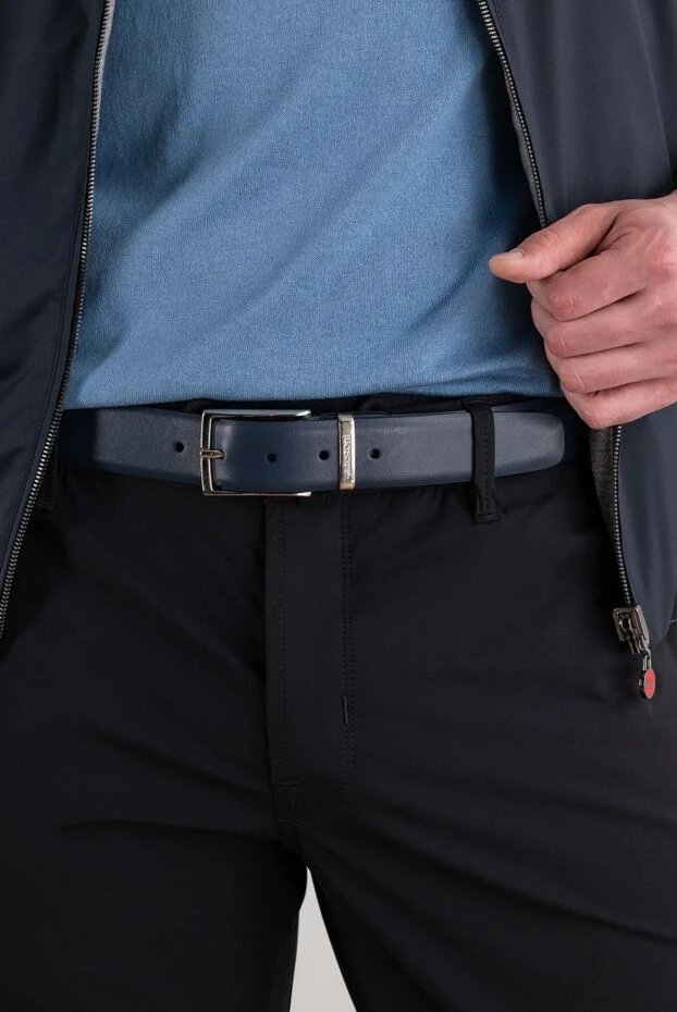 A.Testoni men's dark blue smooth calfskin belt with rectangular buckle 194515 - photo 2