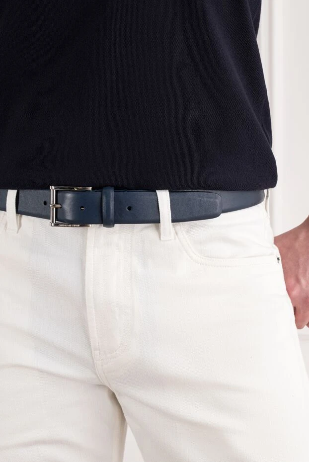 A.Testoni dark blue matte leather belt with a classic buckle and leather belt loop 194520 - photo 2
