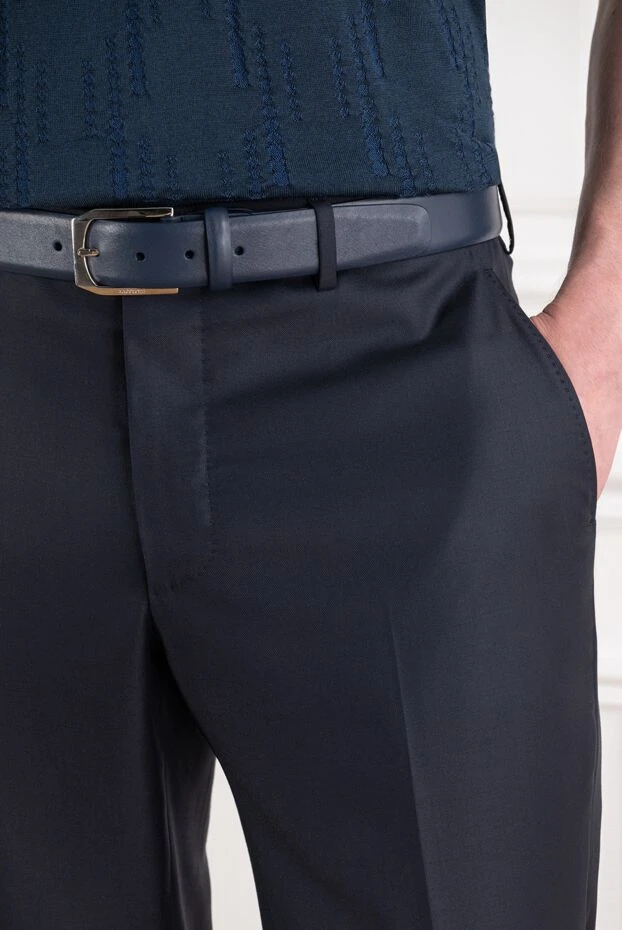 A.Testoni a dark blue matte belt with a faceted metal buckle and leather clasp. 194521 - photo 2