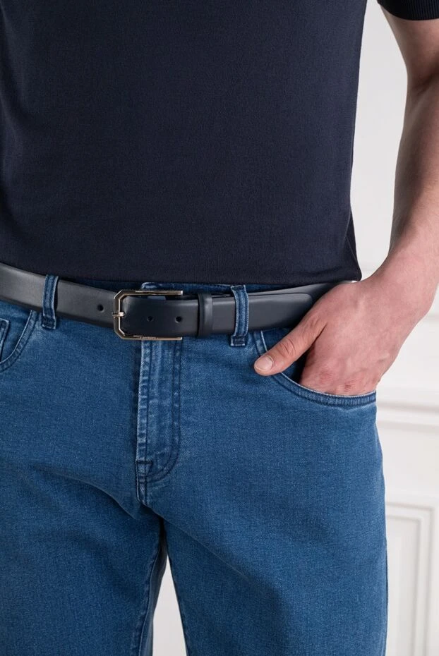 A.Testoni dark blue smooth leather belt with original hexagonal buckle 194525 - photo 2