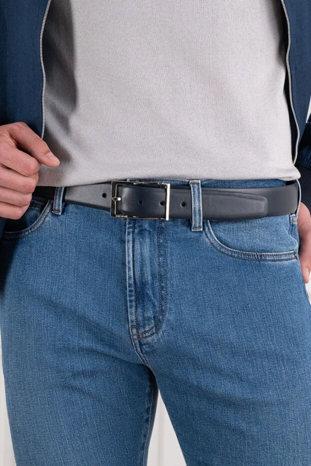 A.Testoni a noble dark blue belt made of smooth leather with a thin rectangular buckle 194526 - photo 2