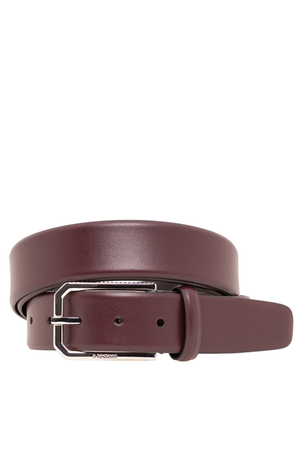 Burgundy leather belt with a hexagonal buckle - photo 1