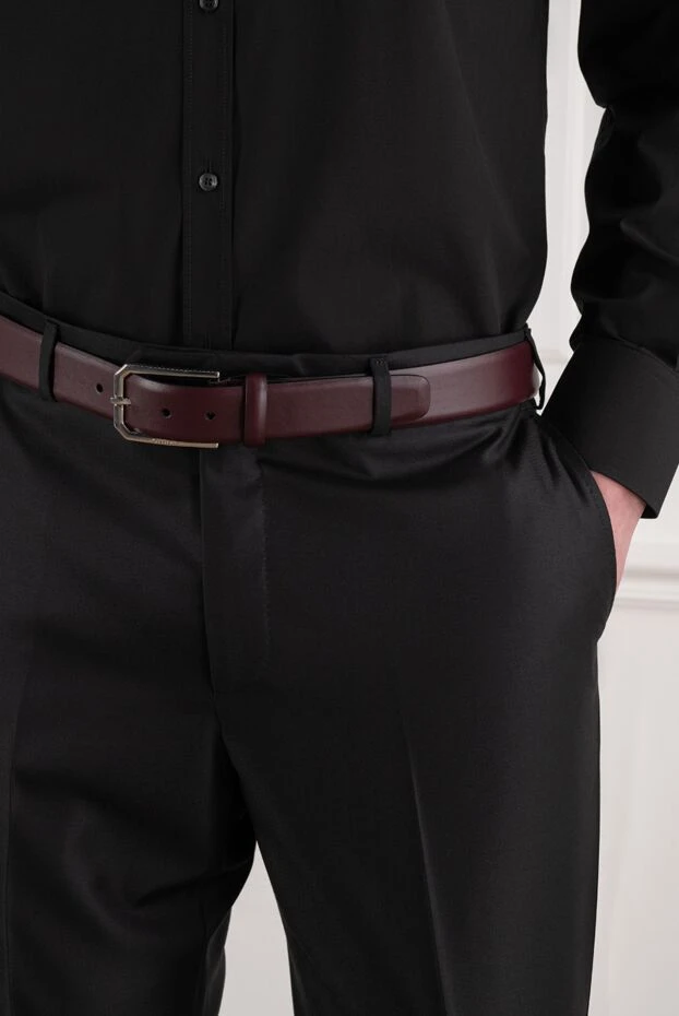 A.Testoni men's smooth leather belt in burgundy with a rectangular buckle 194532 - photo 2
