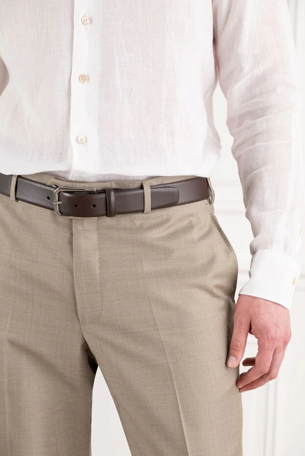 A.Testoni chocolate matte belt with a rounded steel buckle and a neat belt loop 194534 - photo 2