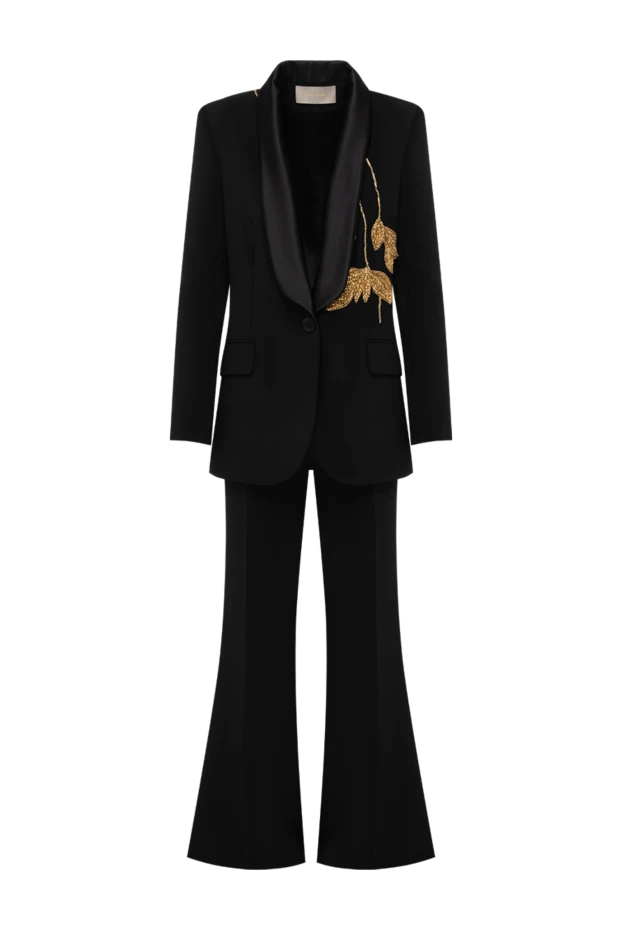 Black evening pantsuit with gold leaf embroidery - photo 1