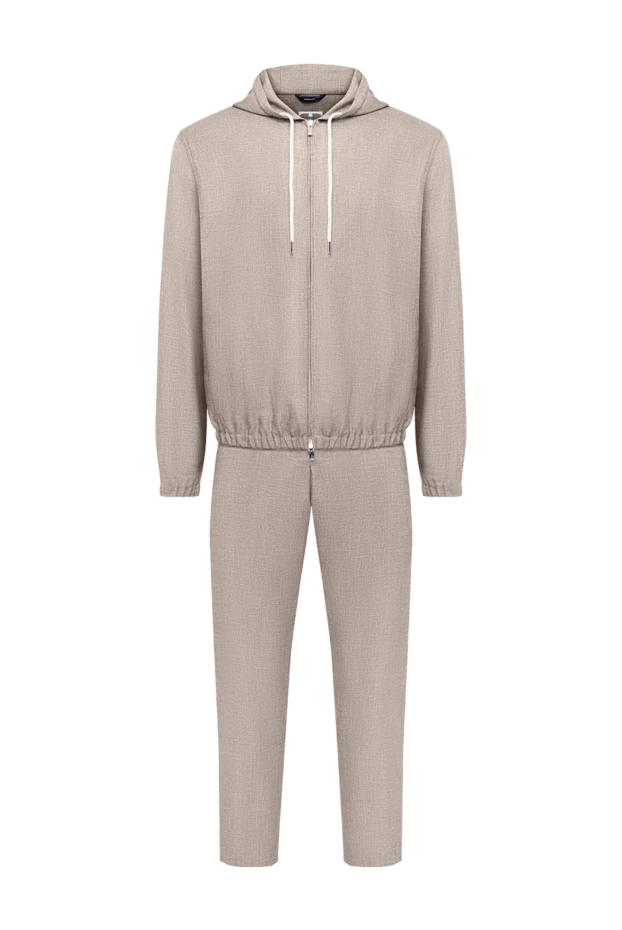 Beige wool walking suit with a drawstring hood - photo 1