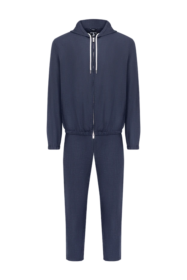 Blue walking suit made of natural wool with a drawstring hood - photo 1