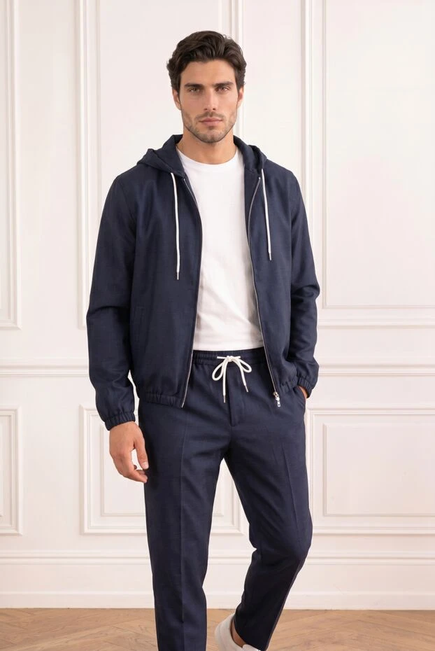 Blue walking suit made of natural wool with a drawstring hood - photo 2