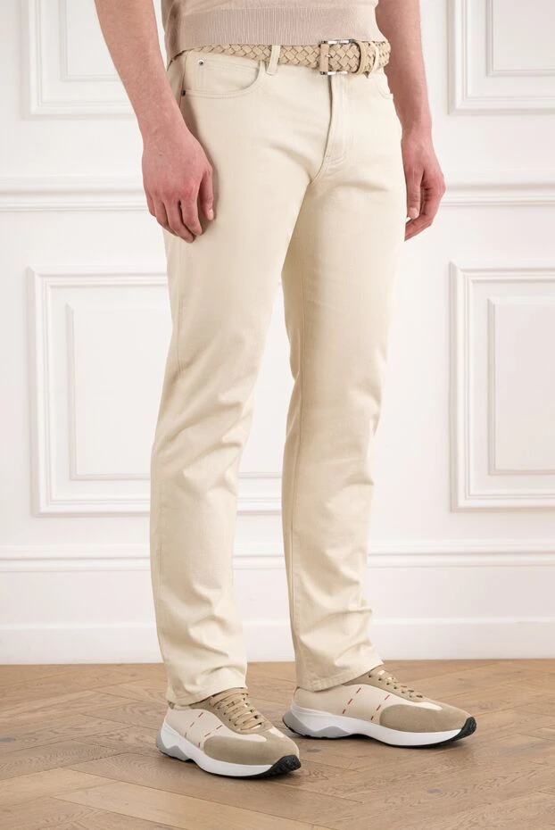 Loro Piana quarona men's straight-leg jeans in sand with a leather branded patch 194598 - photo 3