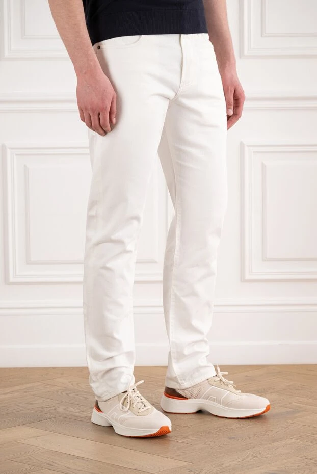 Loro Piana men's straight-leg white quarona jeans with a simple leather patch 194599 - photo 3