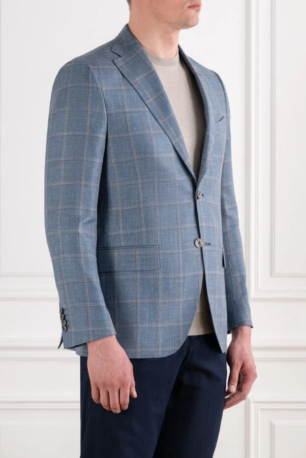 Sartoria Latorre men's single-breasted handmade jacket in a large gray-blue check 194601 - photo 3