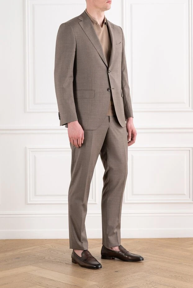Sartoria Latorre мужской шерстяной костюм-двойка кофейного оттенка с акцентными пуговицами 194603 - фото 3