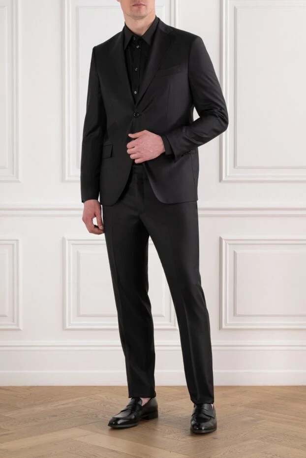Sartoria Latorre мужской классический черный шерстяной костюм строгого силуэта 194604 - фото 3