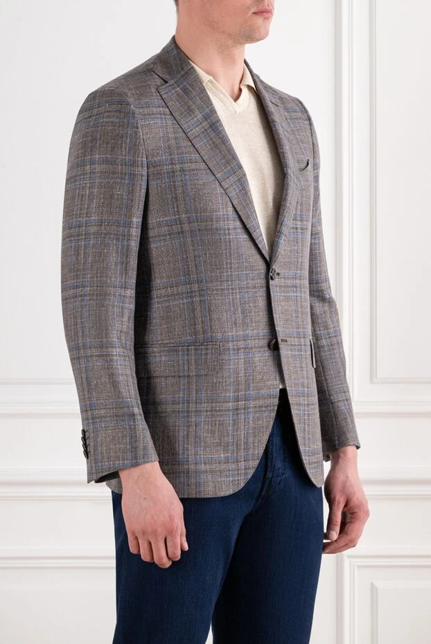 Sartoria Latorre glen men's grey blue check blazer with patch flaps 194605 - photo 3