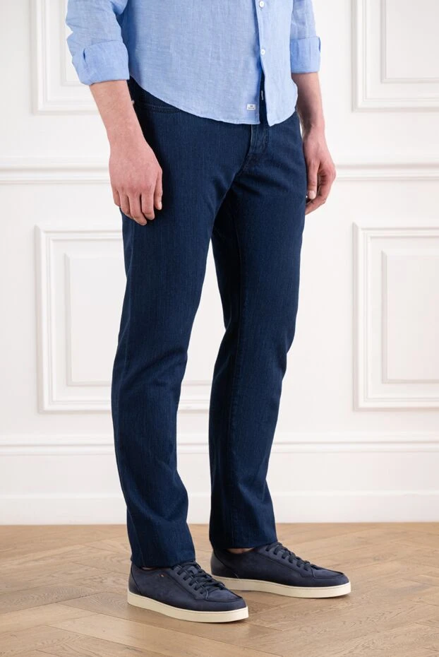 Jacob Cohen men's dark blue skinny jeans with a dark leather patch 194612 - photo 2